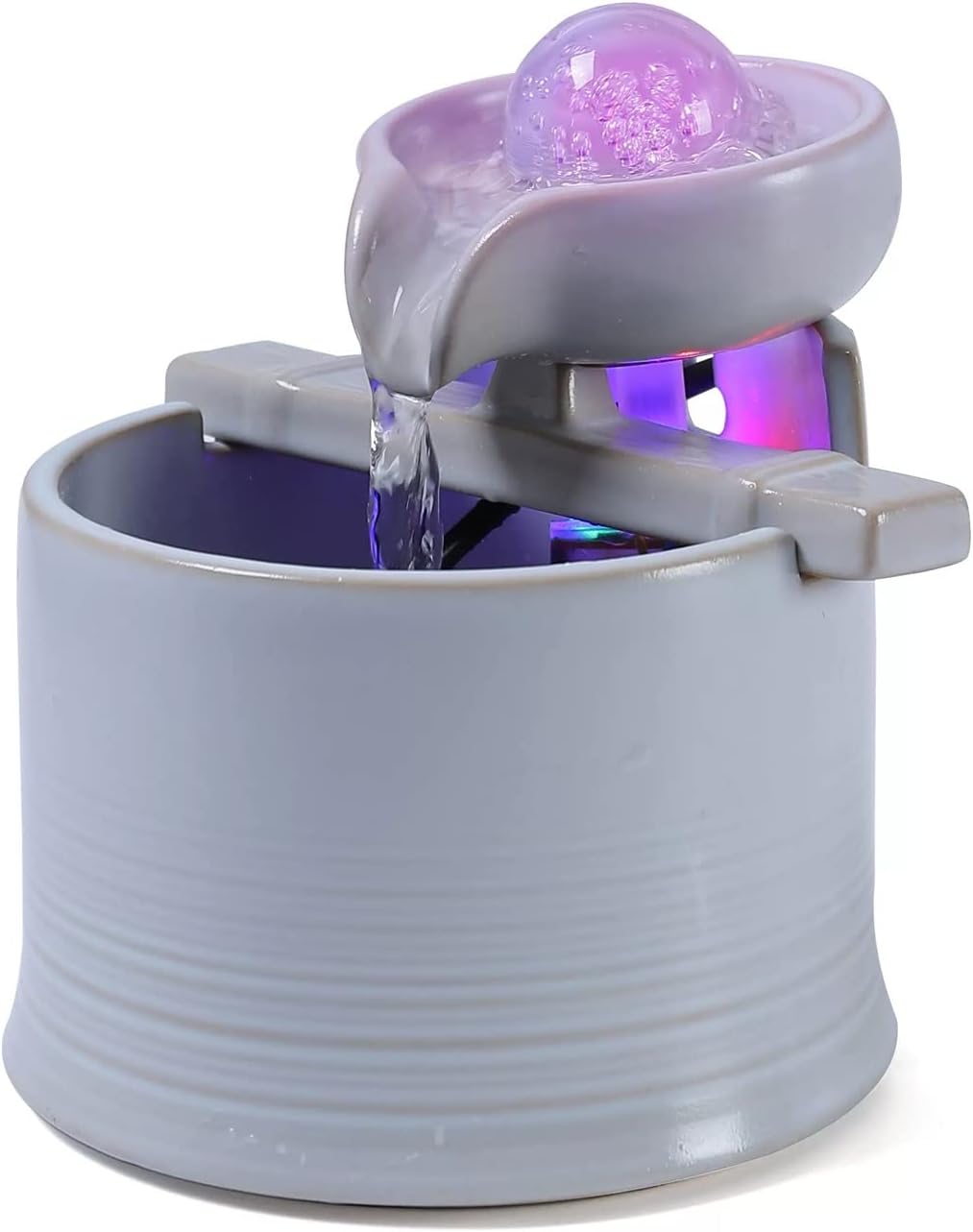 Modern Indoor Ceramic Water Fountain with Lights and Pump