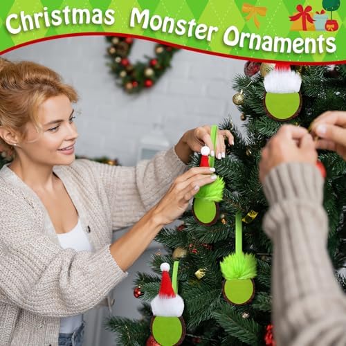 Shellwei 24 Pack Christmas Green Monster Ornaments