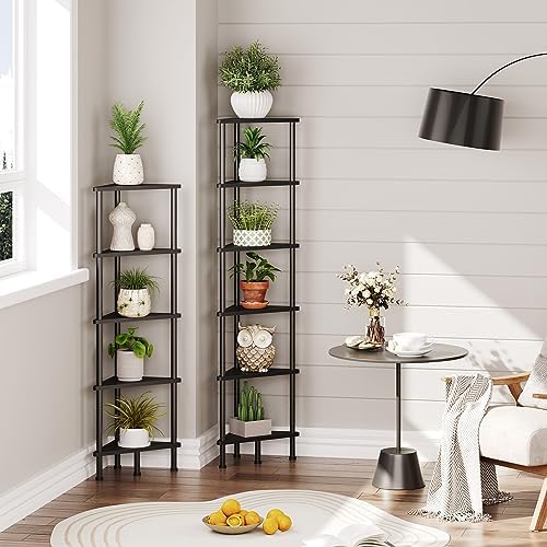 HOOBRO 6-Tier Corner Bookshelf with Metal Frame Black BK36CJ01