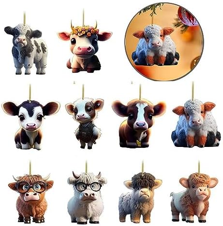 10 pcs Cute Cartoon Cow Hanging Ornament DIY Christmas Decor