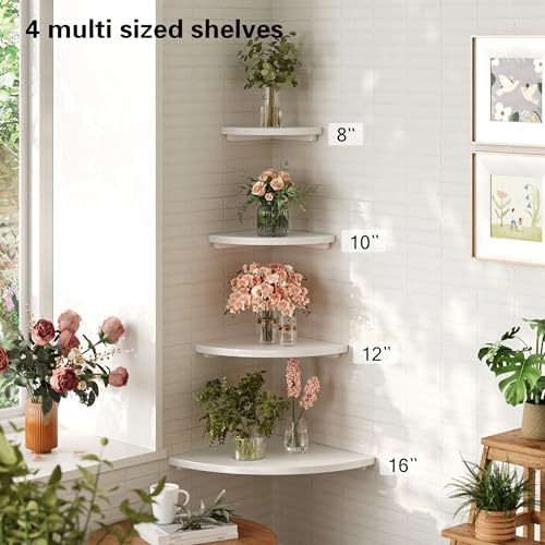 Floating Corner Shelves White 12 Inch Solid Oak 2-Pack