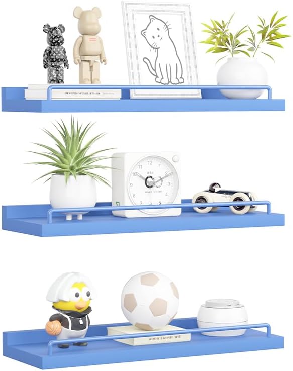Blue Floating Shelves Set of 3 for Home Decor
