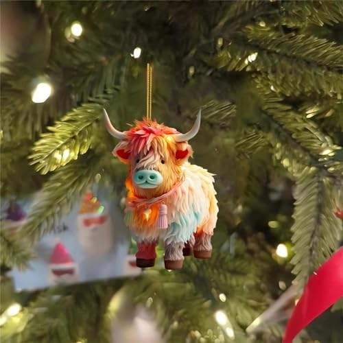 Cute Acrylic Highland Cow Christmas Tree Decor
