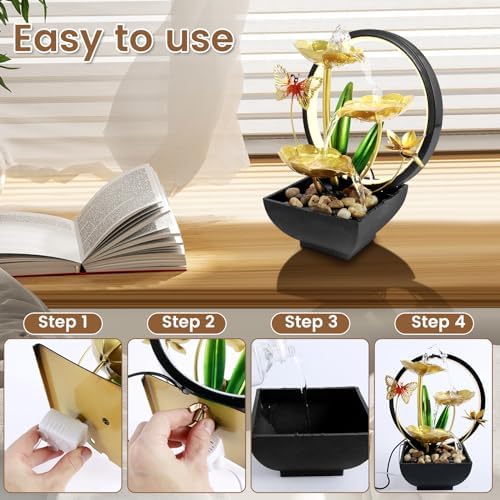 USB Powered Tabletop Fountain with LED Light and Natural Rocks