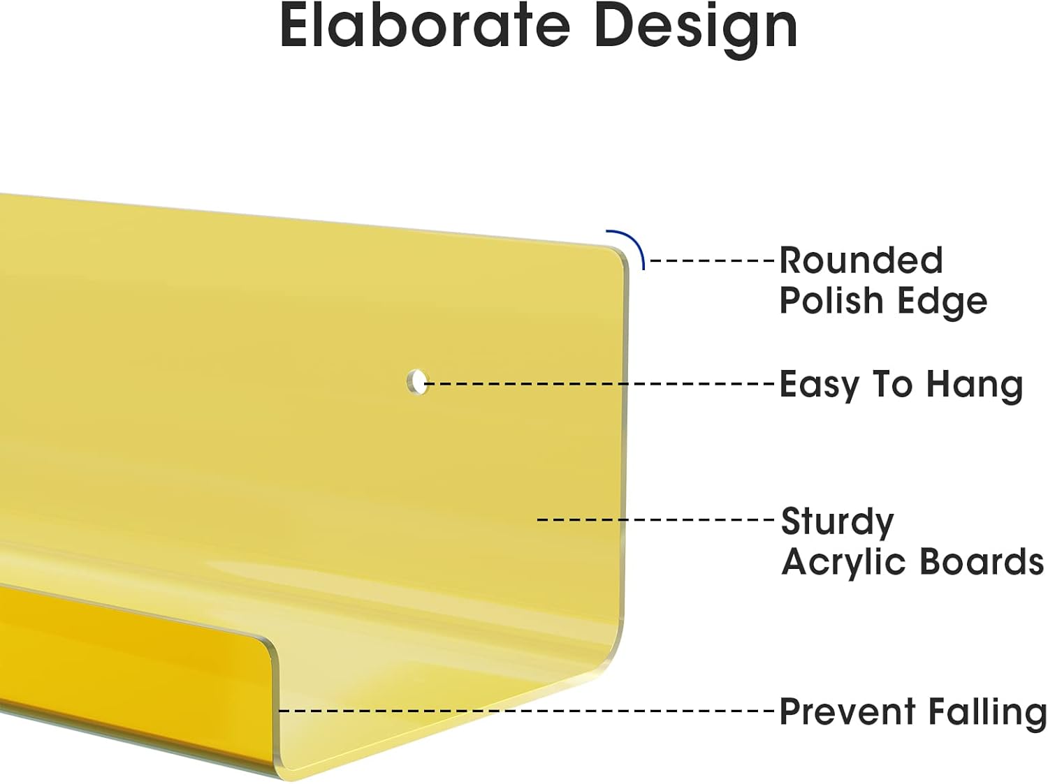 RRG 15 Inch Acrylic Floating Shelves 2 Pack Yellow