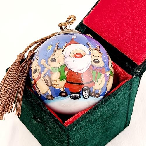 Santa Reindeer Inside-Painted Glass Ornament