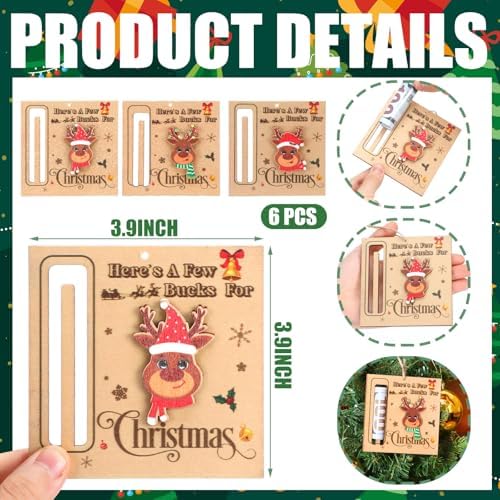6 Pcs Wooden Christmas Money Holders for Party Favors