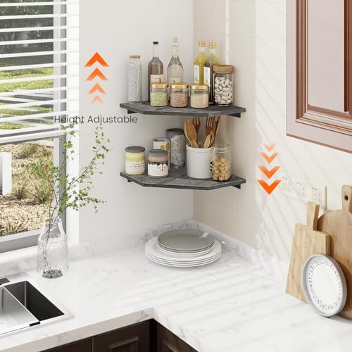 Homode Corner Shelf Wall Mount Set of 2 Rustic Grey