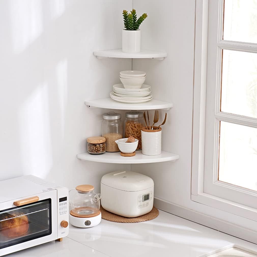 White Solid Oak Corner Shelf Wall Mount