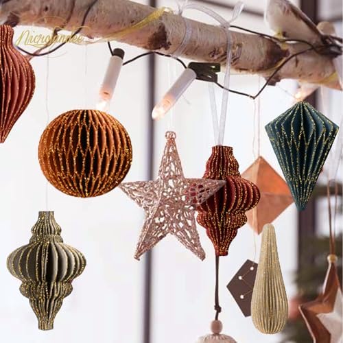 NICROLANDEE 6PCS Honeycomb Paper Lanterns with Glitter Edge