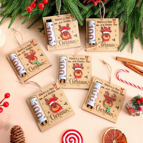 6 Pcs Wooden Christmas Money Holders for Party Favors