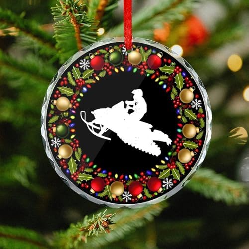 Snowmobile Christmas Glass Pendant 31 Inch