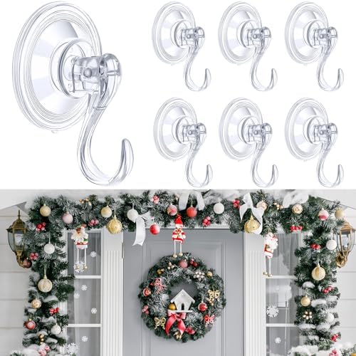 Wonderjune 6 Pcs Clear Suction Cup Wreath Hanger