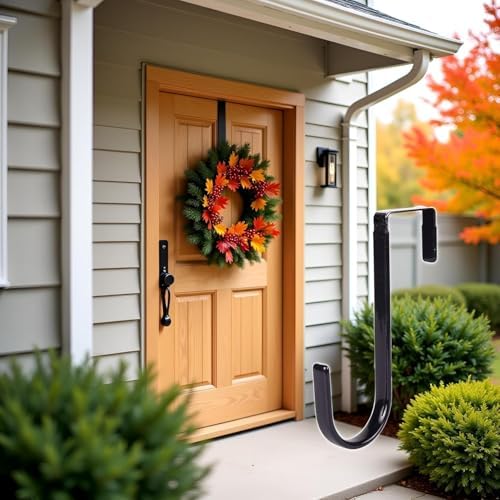 Black Wreath Hanger - Strong Fall Christmas Halloween Door Hook 5 Inch