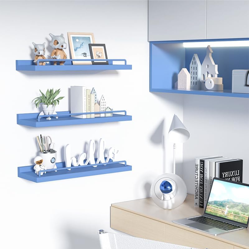 Blue Floating Shelves Set of 3 for Home Decor