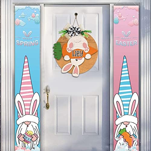 Easter Welcome Board Wooden Rabbit with Carrot Door Hanger