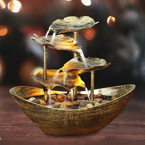 4-Tier Tabletop Water Fountain with LED Lights