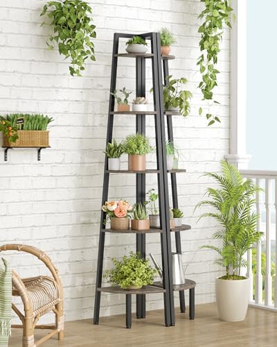 Hoctieon 5-Tier Corner Bookshelf Grey Metal Frame