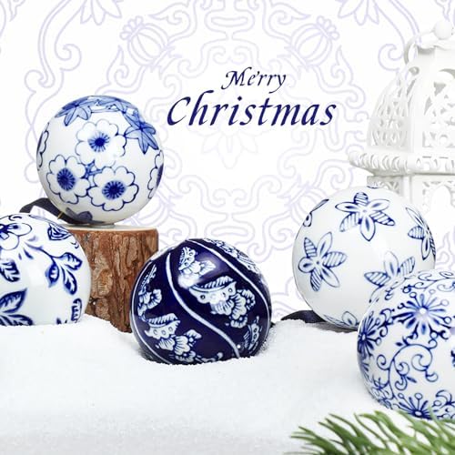Cindeer 6 Pcs Blue and White Porcelain Christmas Balls