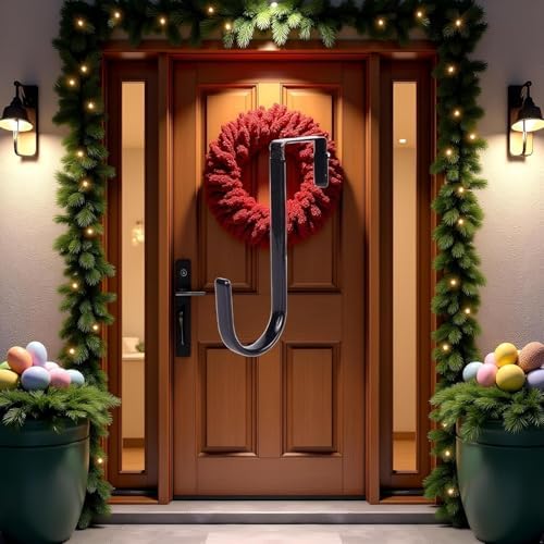 Black Wreath Hanger - Strong Fall Christmas Halloween Door Hook 5 Inch