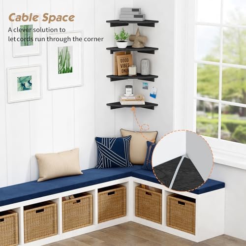 Forbena Black Floating Corner Bookshelf Set of 4