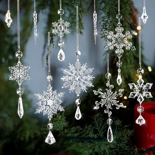 Crystal Snowflake Ornaments Set 16pcs for Christmas Tree