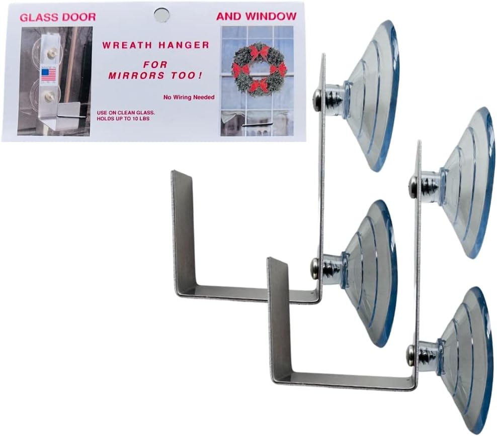 Glass Door Wreath Hanger 2 Pack with 2 Suction Cups