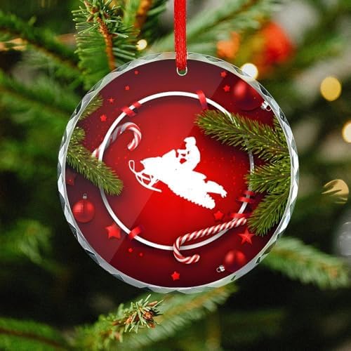 Snowmobile Christmas Glass Ornament 31 Inch Pendant