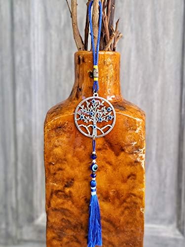 LUCKBOOSTIUM Evil Eye Tree Charm Pendant with Blue Tassels