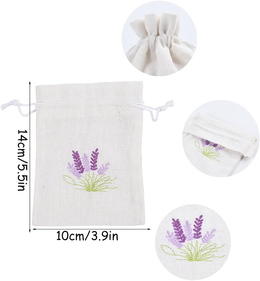 10 Pcs Lavender Pattern Burlap Drawstring Sachet Bags for Wedding DIY