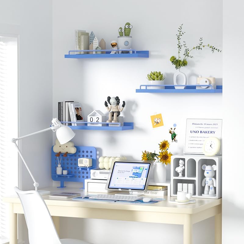 Blue Floating Shelves Set of 3 for Home Decor