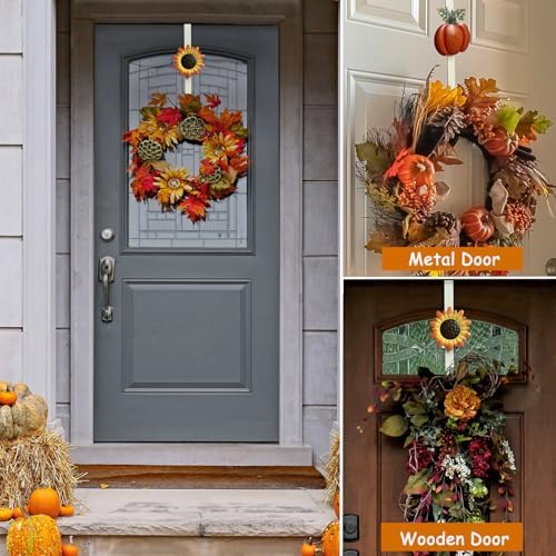 2 Pack Fall Wreath Door Hanger with Pumpkin Sunflower