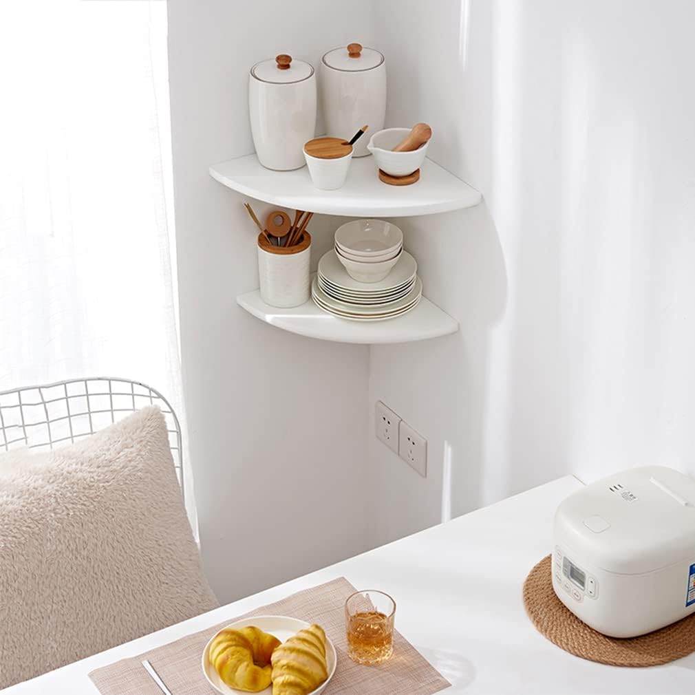 White Solid Oak Corner Shelf Wall Mount