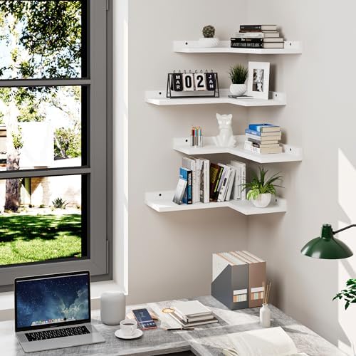 4-Tier Corner Floating Shelves - White