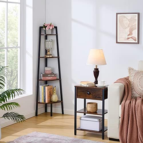 Hoctieon 4-Tier Corner Bookshelf with Rustic Brown Finish