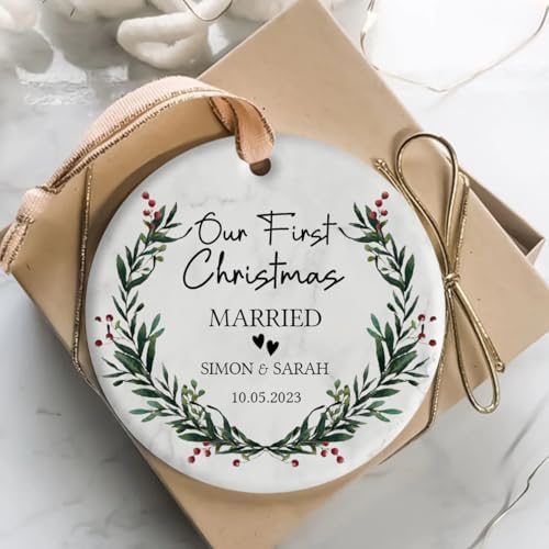 Personalized First Christmas Wedding Ornament for Newlyweds