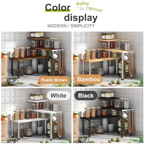 BMOSU Kitchen Corner Shelf with Hooks and Adjustable Spice Rack