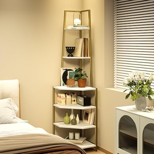VECELO 6 Tier Corner Shelf with Metal Frame