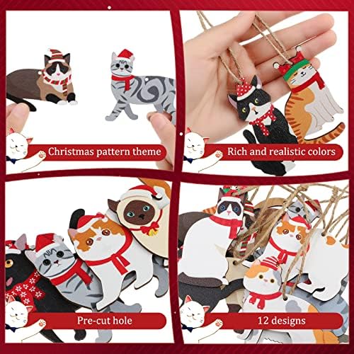 Amyhill 24 Pcs Wooden Cat Christmas Ornaments