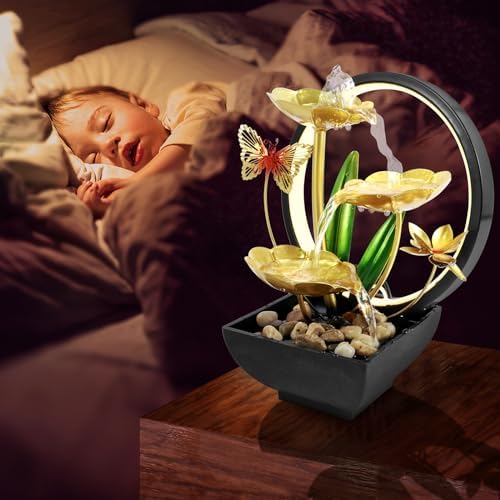 USB Powered Tabletop Fountain with LED Light and Natural Rocks