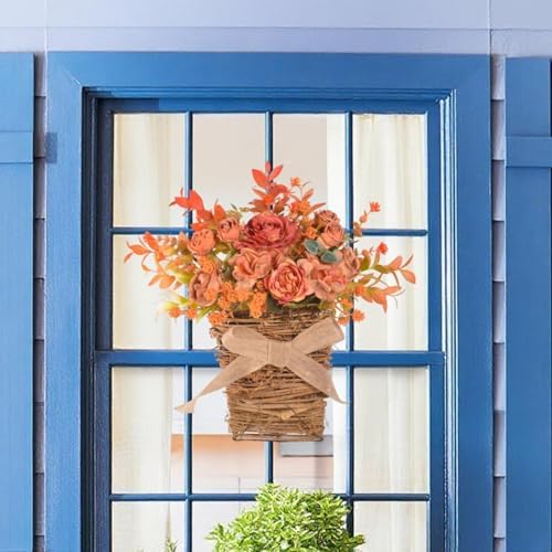 Wooden Door Hanger Basket with Silk Flowers