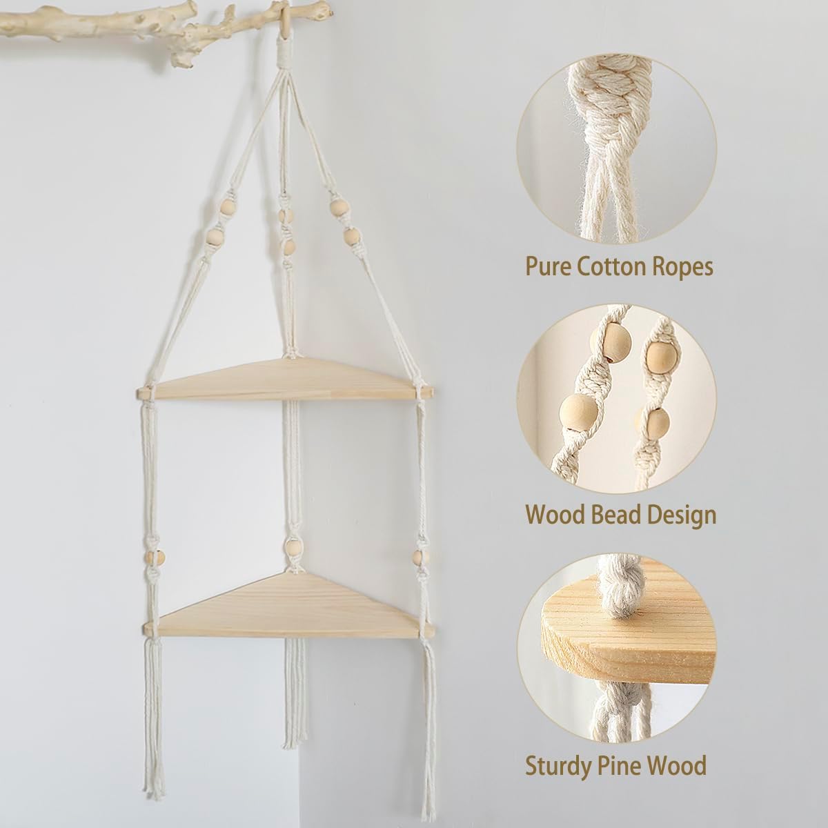 Artilady Corner Shelf - 2 Tier Floating Wood Wall Decor