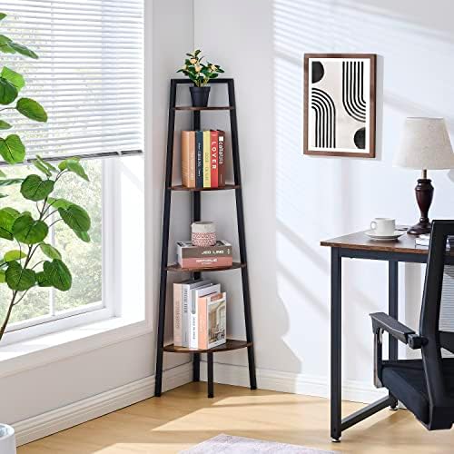 Hoctieon 4-Tier Corner Bookshelf with Rustic Brown Finish