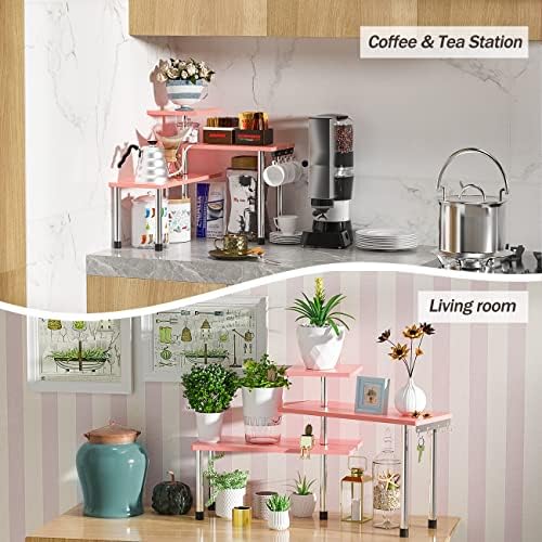 ZHWS 3-Tier Bamboo Corner Shelf Pink