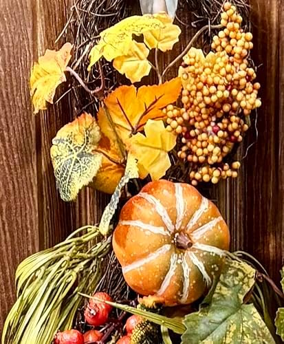 Fall Decor Wreath with Pumpkins and Berries 26