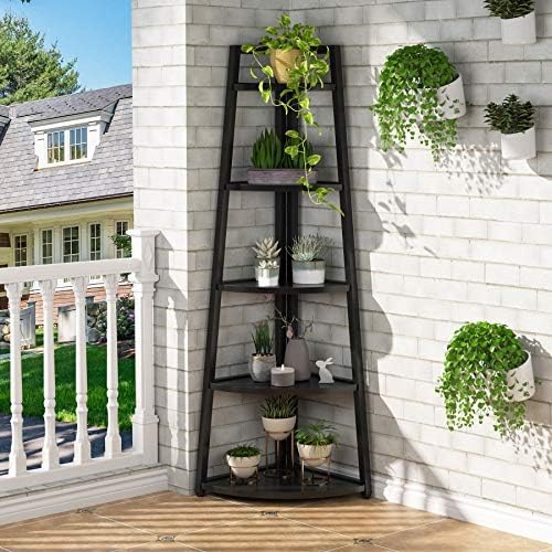 Tribesigns 70 Inch Tall Corner Shelf Black