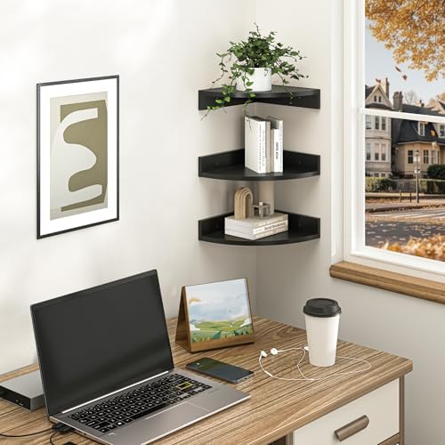 Fun Memories Corner Shelf Wall Mount 3 Pack Black