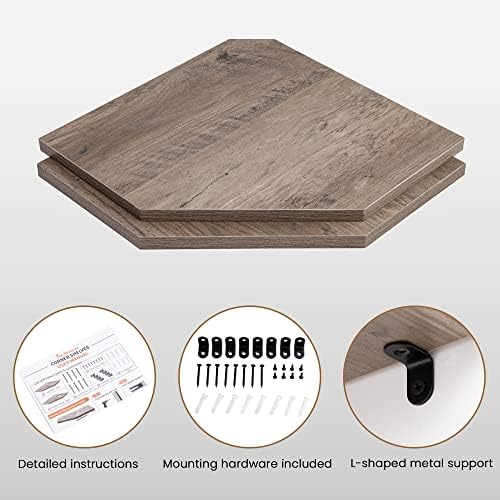 Set of 2 Rustic Grey Corner Wall Shelves
