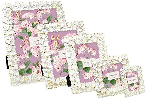 Laura Ashley 4x6 White Gold Flower Resin Picture Frame with Easel and Hook