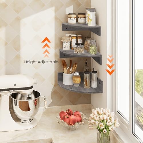 Homode Corner Floating Shelves Set of 3 Rustic Grey